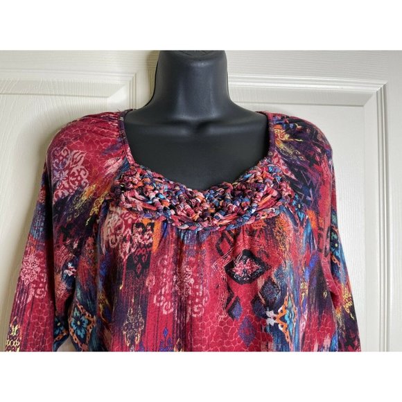 White Stag Top Womens Size L 3/4 Sleeve Pink Multi Colorful Shirt Blue Orange - Picture 2 of 10